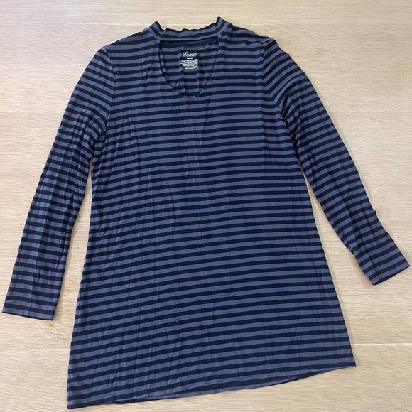 Women's Soma Size M Mock Neck Keyhole Long Sleeve Striped Dress Gray Black Soft - Picture 1 of 6